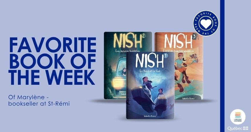 Three Nish's book and written favorite book of the week beside it